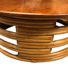 Restored Round Rattan Coffee Table with Mahogany Top