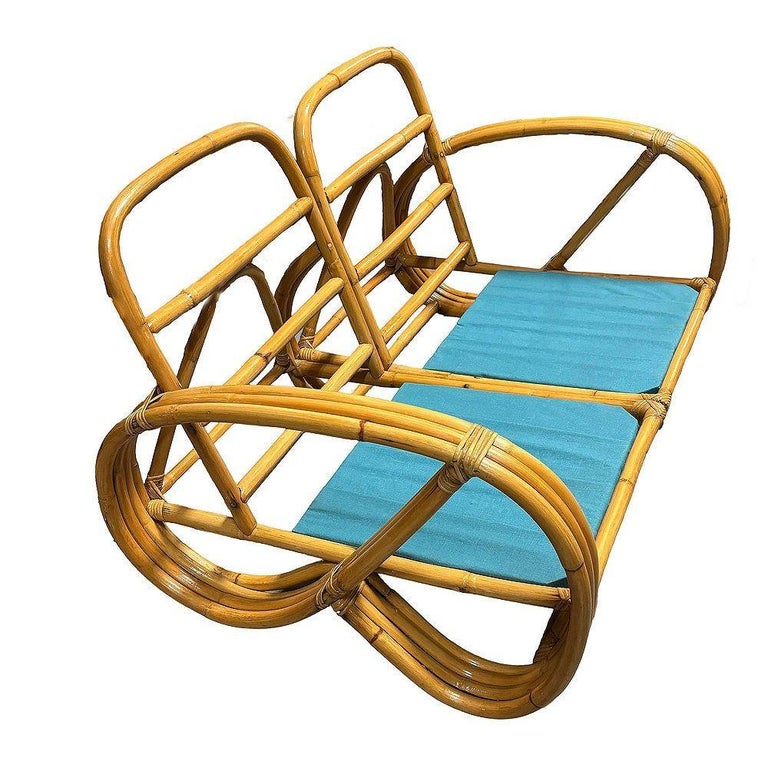 Restored Mid-century Rattan 3-Strand 3/4 Reverse Pretzel Sectional Settee Sofa