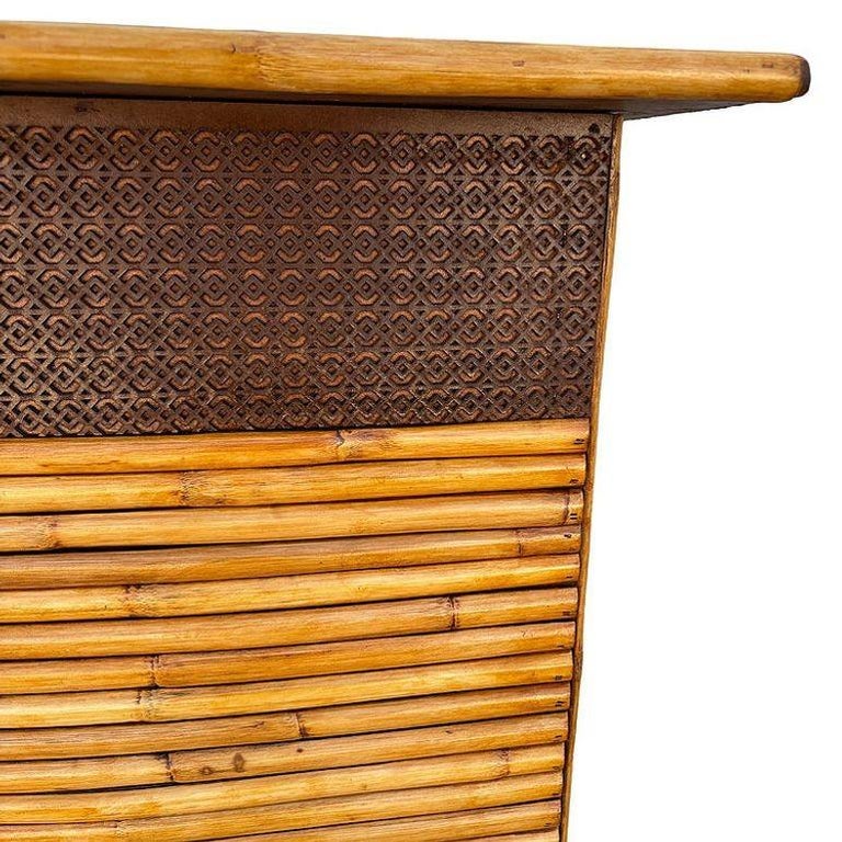 Restored Horizontal Stacked Restored Rattan L-shaped Corner Bar w/ Foot Rest