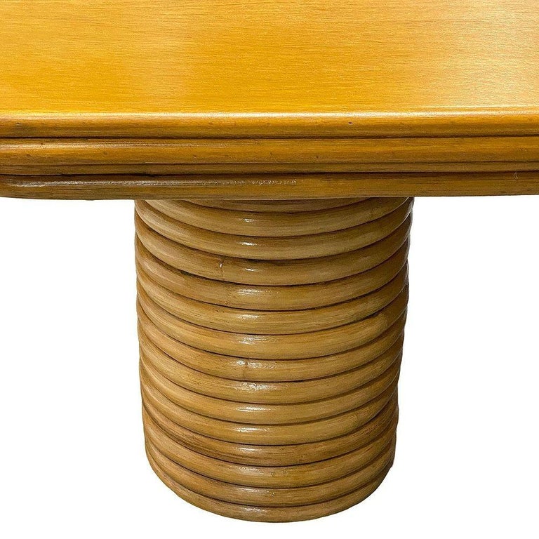 Restored Mid-century Stacked Rattan Coffee Table w/ Mahogany Top