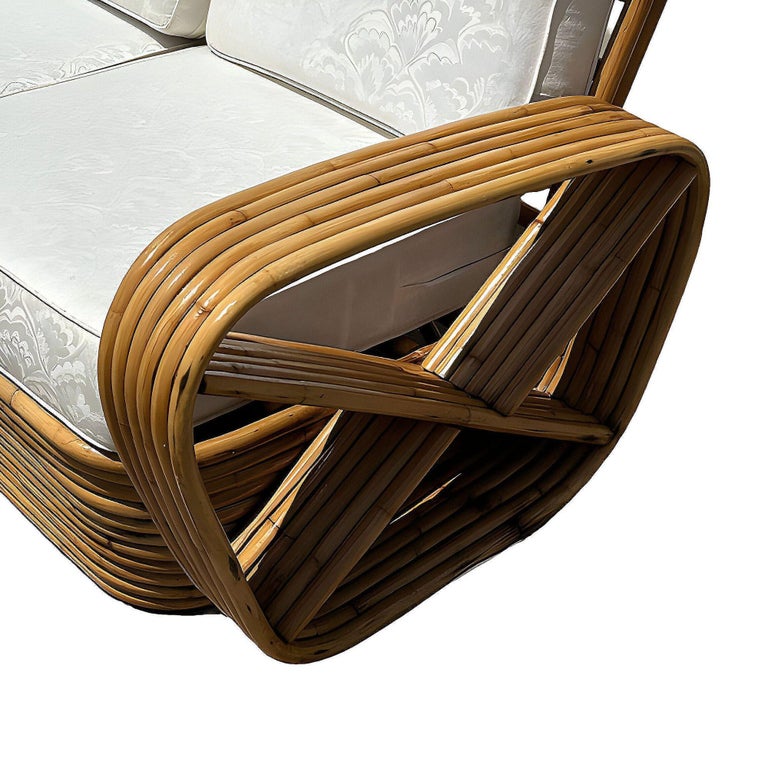 Restored Frankl Style Rattan Six-Strand Square Pretzel 3-Seater Sectional Sofa