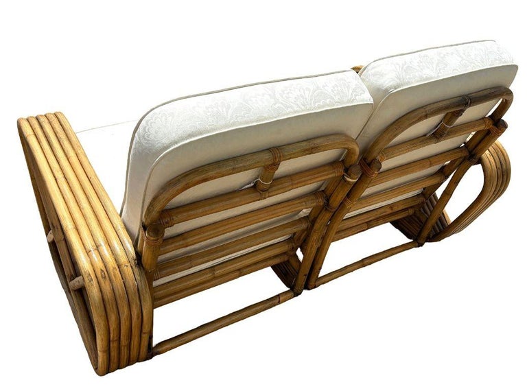 Restored Frankl Style Rattan 5-Strand Square Pretzel Setional Settee Sofa