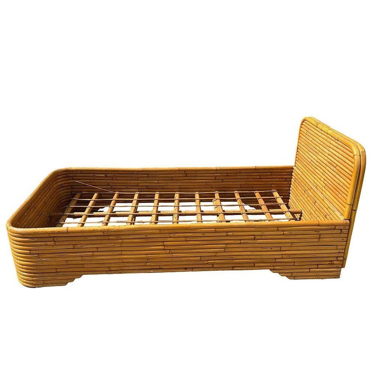 Restored Art Deco 15-Strand Stacked Rattan Bed TWIN Bed Frame Headboard, 2 Avail