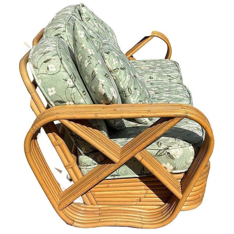 Rattan Mid-century Six-Strand Square Pretzel Sofa & Lounge Chair Livingroom Set