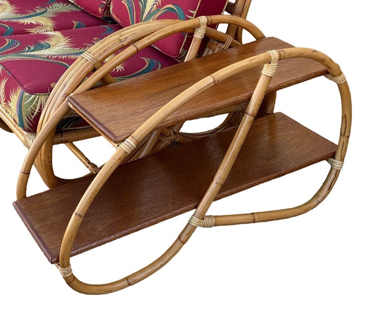 Restored Rattan 3-Strand Full Round Pretzel Sofa & Side Table Living Room Set