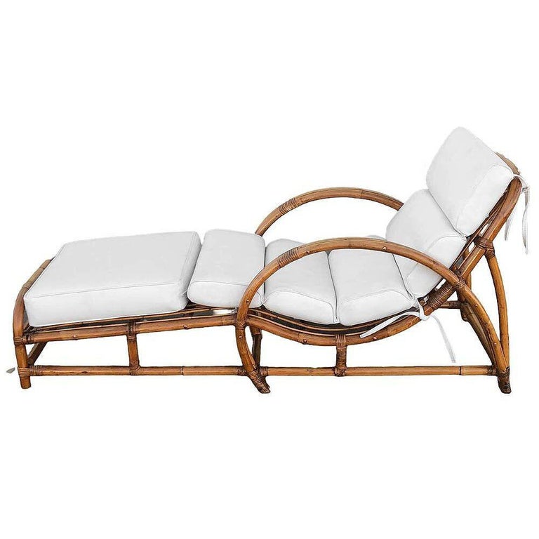 Restored Two-Strand "Half Moon" Rattan Cup Seat Chaise Lounge