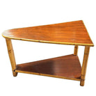 Restored Mid-century Rattan & Mahogany 2-Strand Wedge Side Table w/ Bottom Shelf
