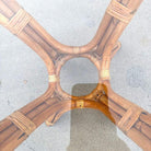 Restored MCM Modernist Rattan Hourglass Round End Table w/ Glass Top