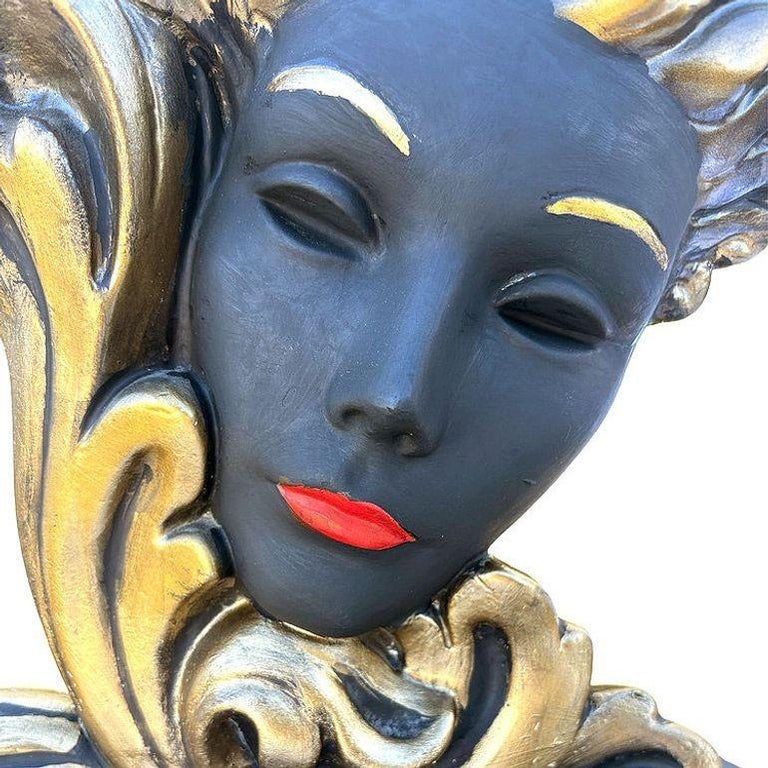 RARE Mid-Century Female Portrait Sculptural Chalkware Table Lamp