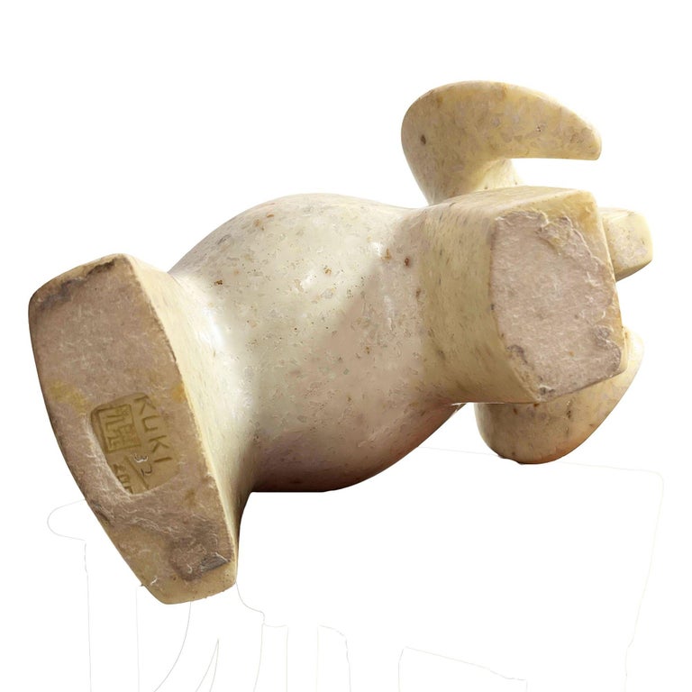 Post Modern White Marble Ram Sheep Sculpture by Masatoyo Kishi Kuki 32/200