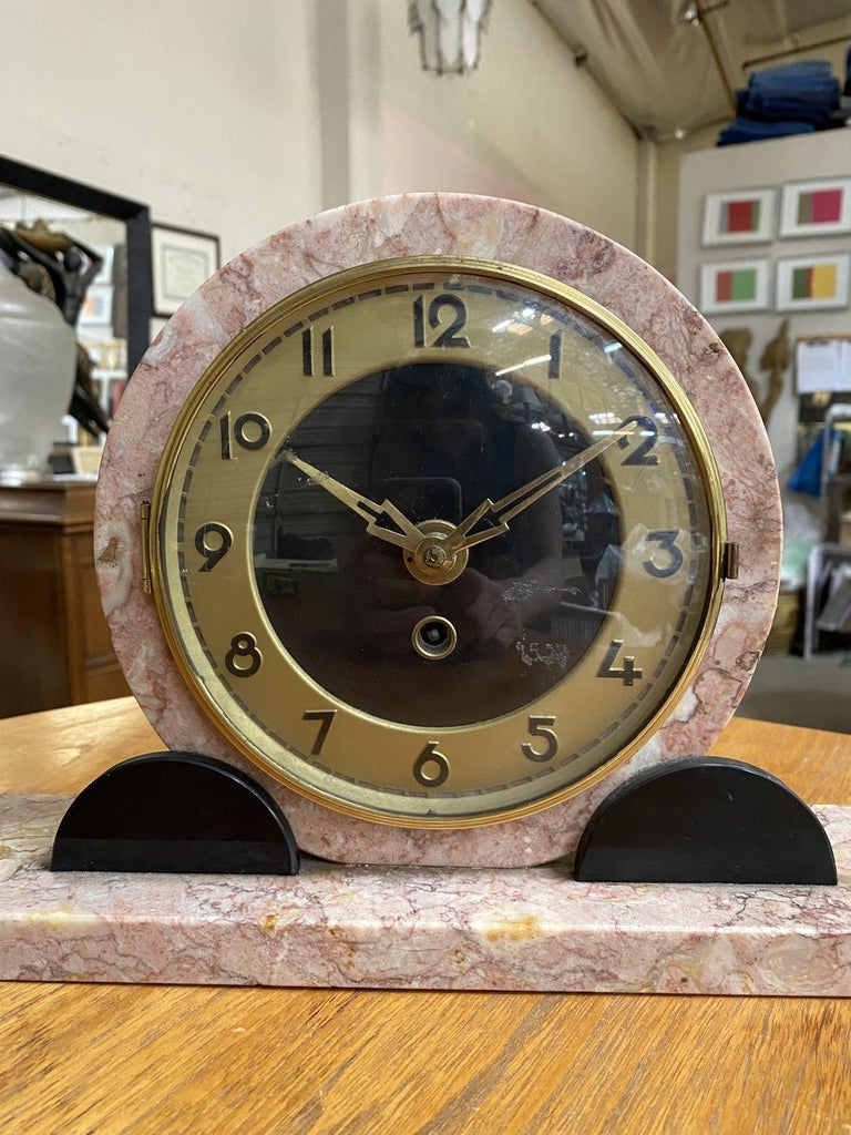 French Art Deco UCRA Bronze Swan Marble Mantle Garniture Clock Set by Marefbay