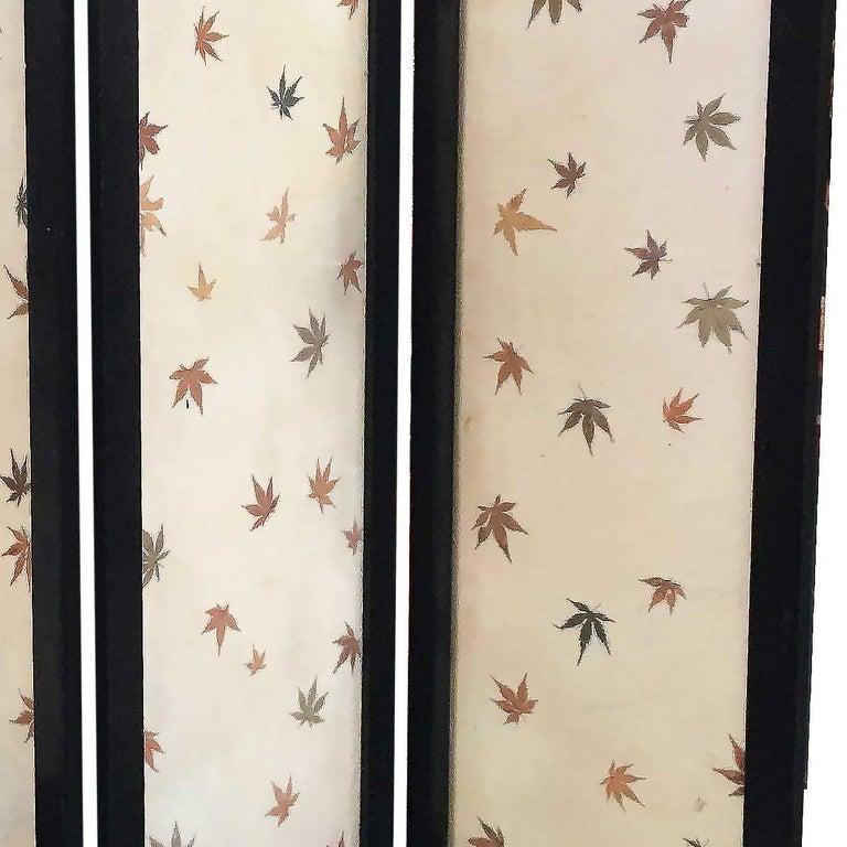 Black Lacquer Folding Screen w/ Fiberglass Maple Leaf Inserts