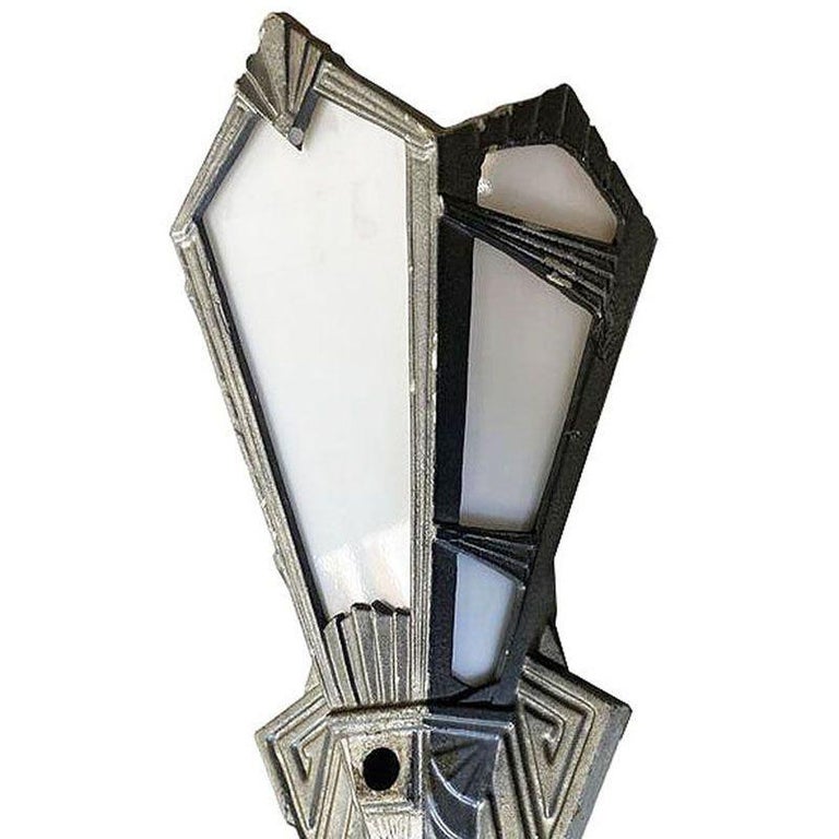 Geometric Art Deco Aluminum Wall Sconce w/ Slat Milk Glass Panels, 4 Available
