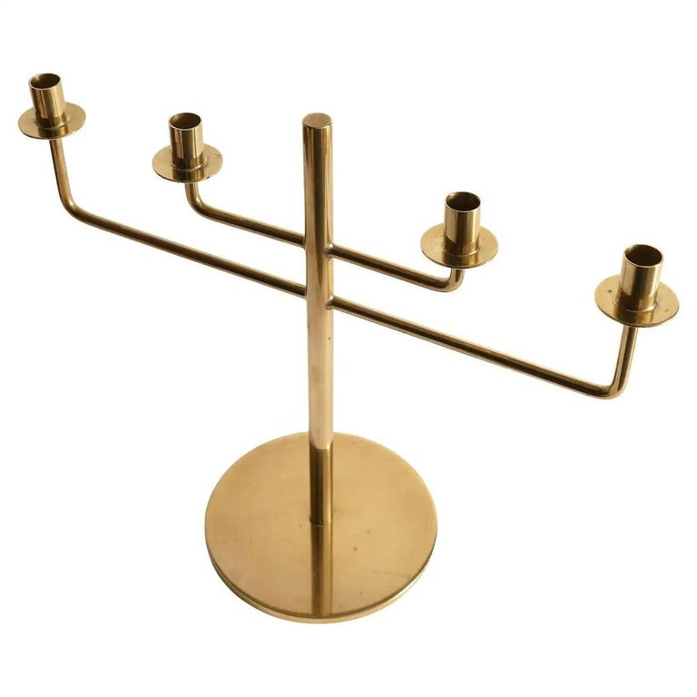 Scandinavian Modern Brass Candle Holder Candelabra by Hans-Agne Jakobsson, Pair