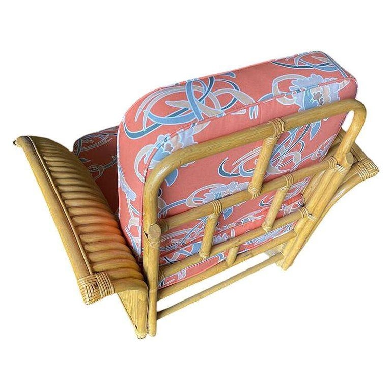 Restored Pair of "Golden Girls" Art Deco Rattan Fan Arm Lounge Chairs