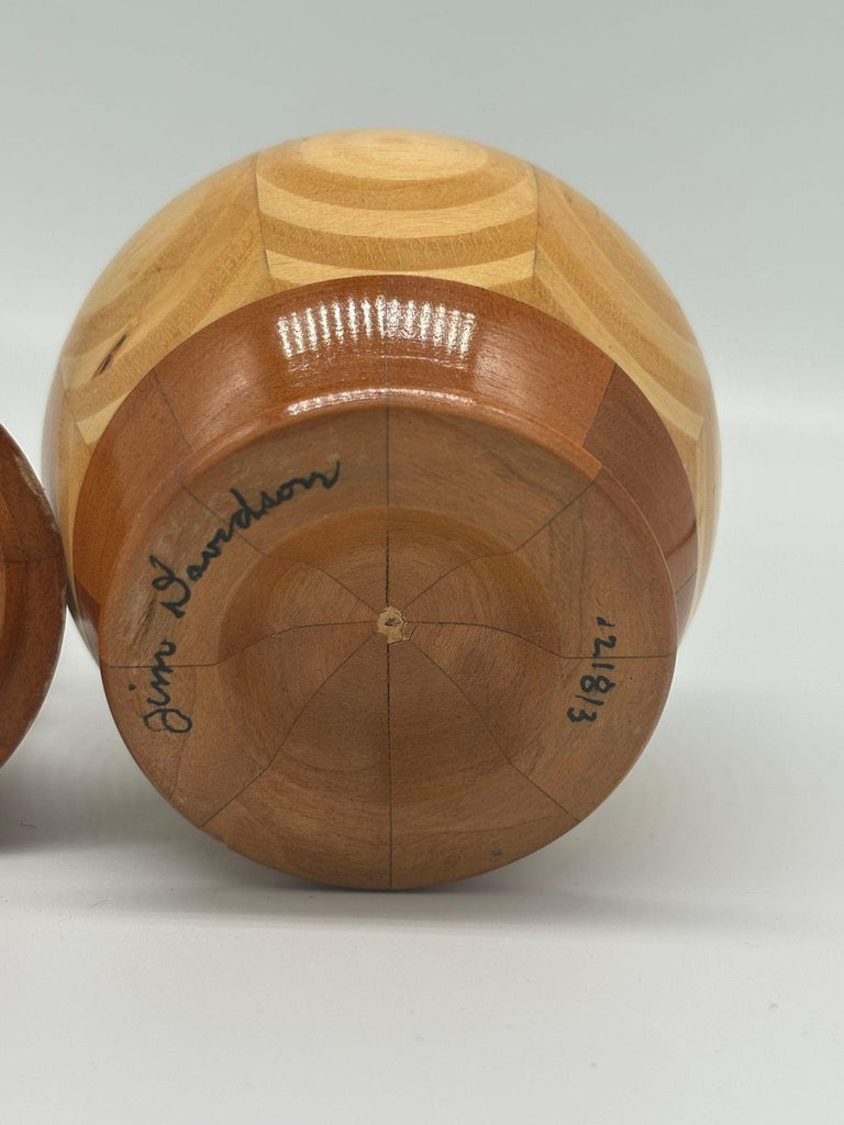 Hand Carved Marquetry Inlay Pear Shaped Vessel with Lid