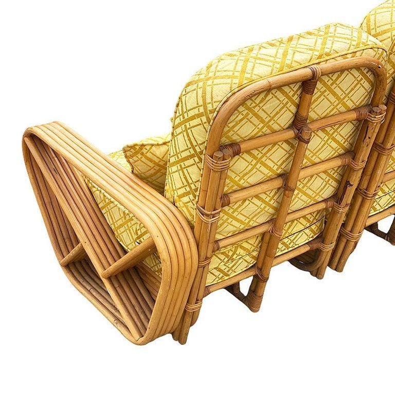 Restored Mid-century 5-Strand Square Pretzel Rattan Chair & Sofa Livingroom Set