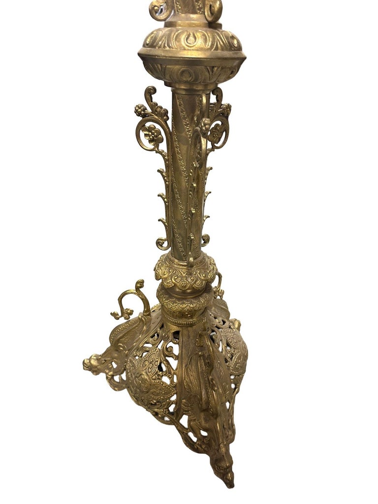 Hollywood Regency Neo-Gothic Scrolling Solid Brass Dragon Table Lamp