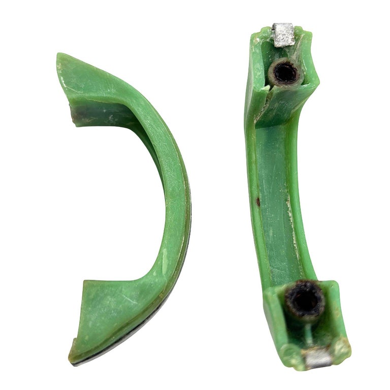 Art Deco Forest Green Bakelite Drawer Pulls w/ Chrome Strip, Set of 8