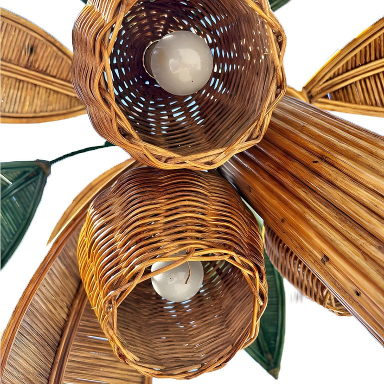 RARE Mid-century Sculptural Rattan Palm Tree floor Lamp, Mario Torres Lopez
