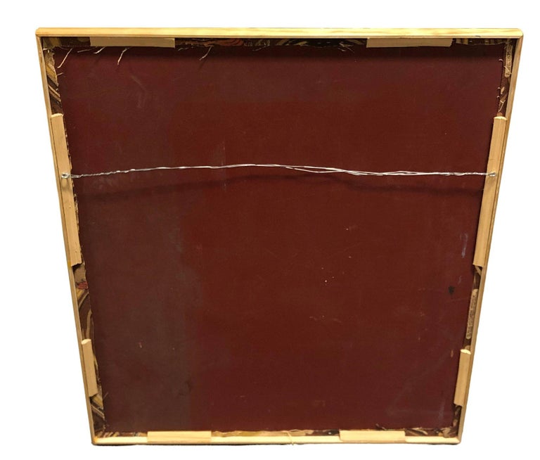 Restored 1949 Rattan Framed Square Crane Bark Cloth Fabric Sample by Spectrum