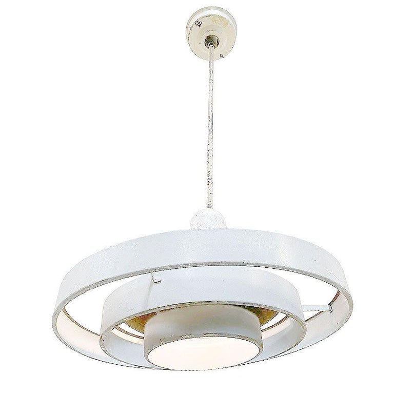 Mid-Century Saturn Ceiling Steel 20" Hooded Pendant by Kurt Versen, 6 Available