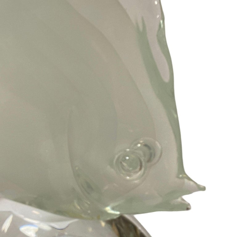 Murano Crystal Glass Angel Fish Sculture On Wave by Licio Zanetti