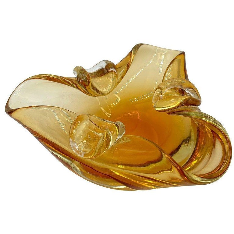 Mid-century Amber Honey Murano Ashtray Attributed to Archimede Saguso