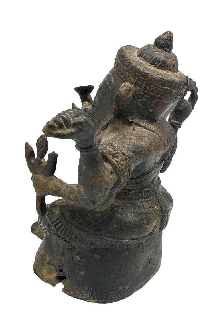 Antique Bronze Ganesha Seated Meditation Four Hands Hindu Ganapati Sculpture