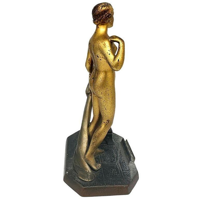 Art Deco Spelter Metal Nude Flapper Goddess Desktop Torch Tip Table Lighter