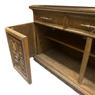 Mid Century Mediterranean Revival Carved Oakwood Buffet Cabinet