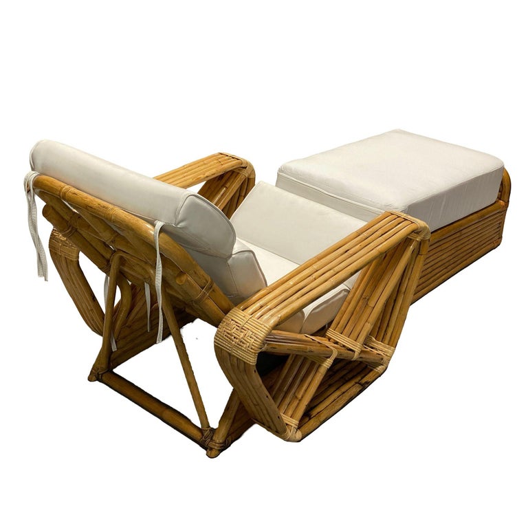 Restored Historic Paul T.Frankl Hand Made 5- Strand Square Pretzel Rattan Lounge