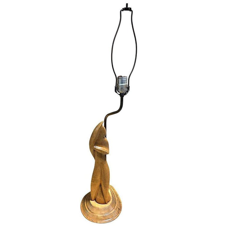 Mid-century Abstract Heifetz Syle Hand Carved Maple Wood Female Table Lamp
