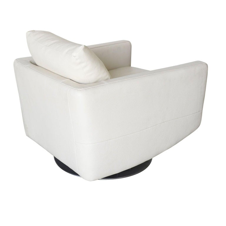 Italian Modern Leather Swivel Lounge Chair w/ Steel Base by Natuzzi, Pair