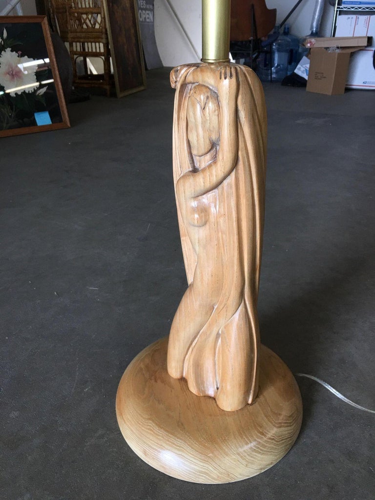 Heifetz Style Hand Carved Nude Female Bust Torchiere Floor Lamp