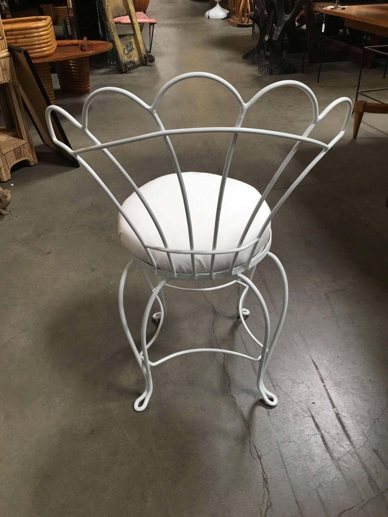 Mathieu Mategot Inspired French Wrought Iron Fan Back Patio Chairs, Set of Four