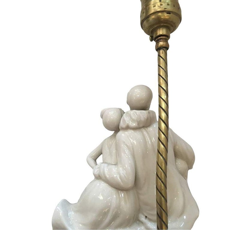Porcelain Figural Harlequin Lamp with Brass Base, circa 1920