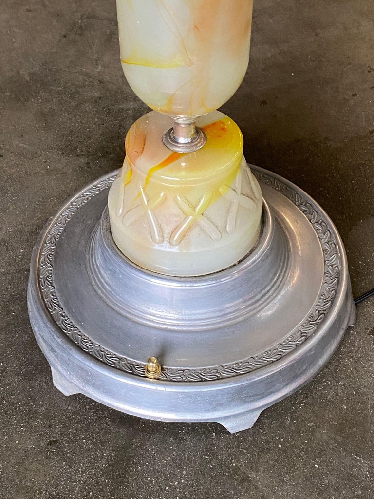 Art Deco Light up Agate Glass Illuminating Smoking Side Table Pewter cast base