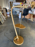 Restored Googie Asymmetric Pole Floor Lamp w/ Side Table & Fiberglass Shade