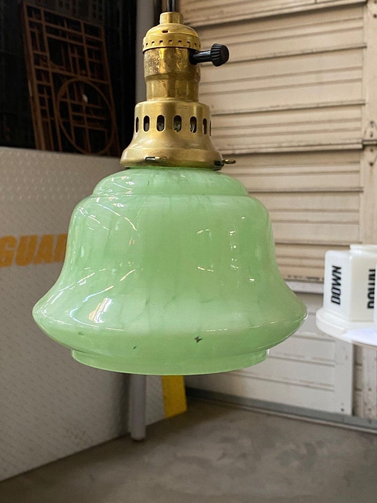 Murano Style Celedon Mint Glass Swirl Bell 2" Globe with Brass Pendent Fitter