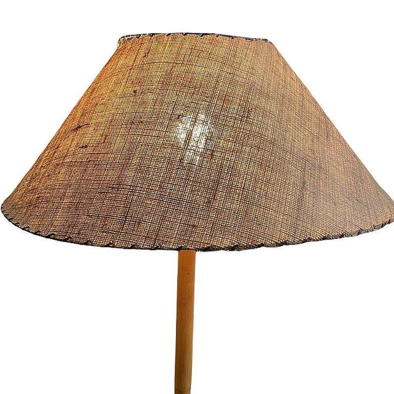 Restored Rare Mid Century Rattan Pole Floor Lamp & Drink Stand w Magazine Holder