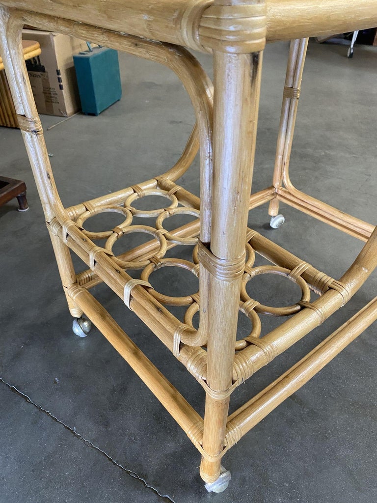 Restored Mid Century Rattan Bar Cart w/ Bottle Holder by Angraves, circa 1970