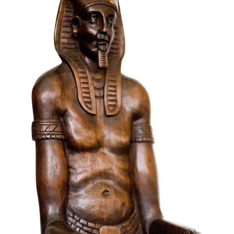 Carved Miniature Egyptian Pharaoh Amenhotep III Throne Jewelry Box