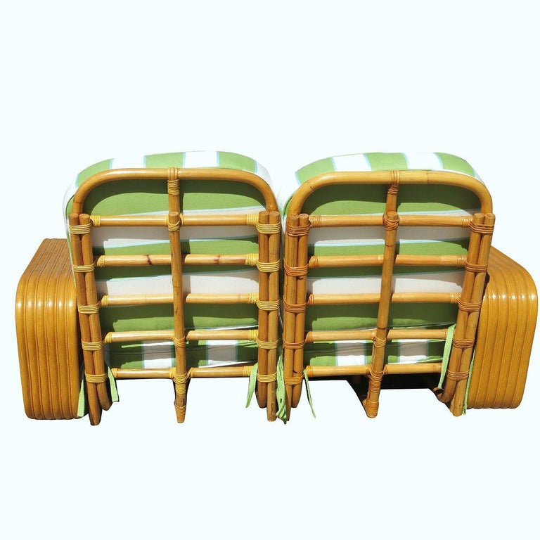 Restored Art Deco Square Pretzel Rattan Sectional Settee