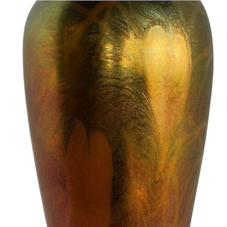 Rare Early 20th Iridescent Handblown Heart & Vine Vase Set by Imperial