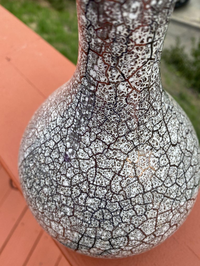 Large Mid Century Silver Crackle Vase by Royal Haeger