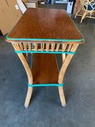 Restored Presidential Stick Reed Rattan TV Stand/Console Table w/ Mahogany Top