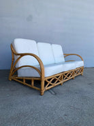 Rare Restored "1940s Transition" Rattan Sofa and Lounge Chair Living Room Set
