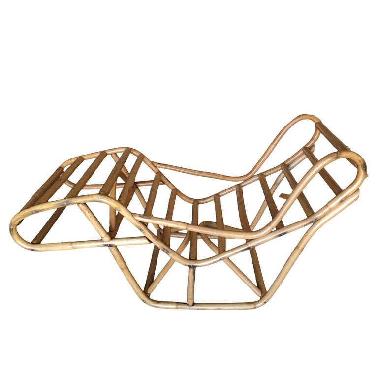 Restored Single-Strand Two-Position Rattan Chaise Lounge