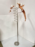 Machine Chrome & Copper 3 Arm Artist Signed Abstract Sculptural Candelabra